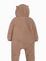Frugi 100% Cotton Snuggle Fleece Brown Pramsuit All-In-One - Image 3 of 7