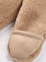 Frugi 100% Cotton Snuggle Fleece Brown Pramsuit All-In-One - Image 6 of 7