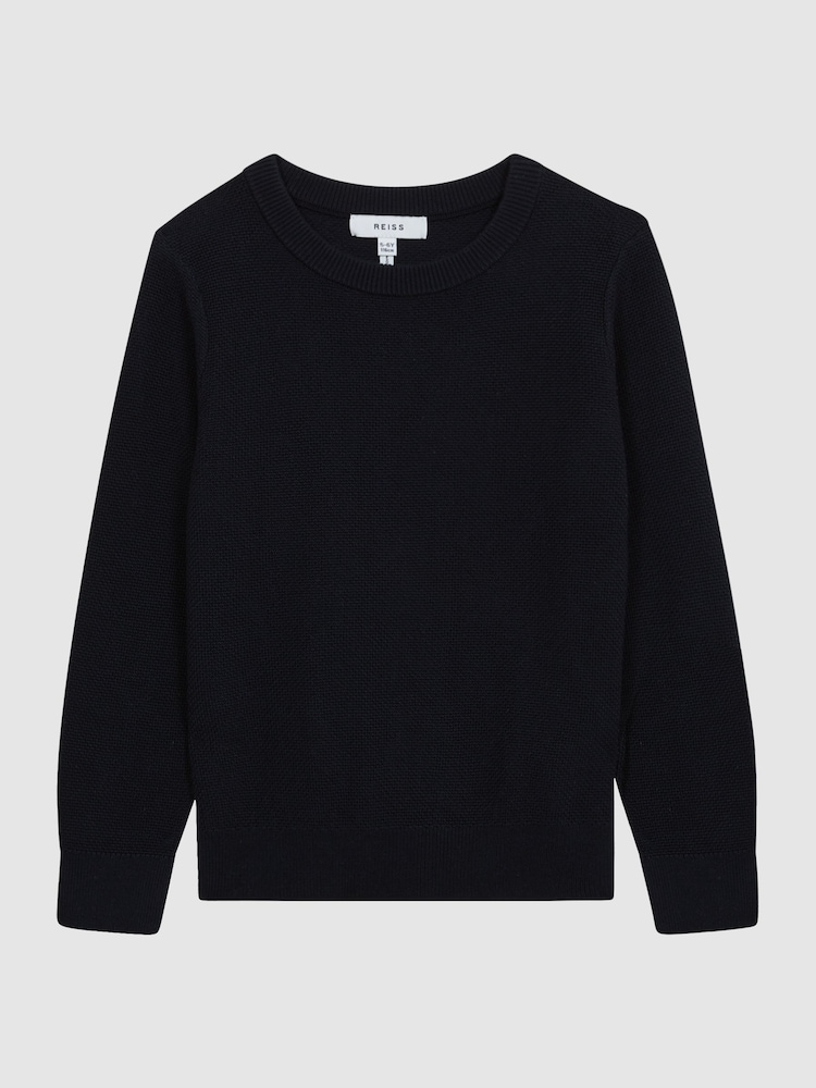 Reiss Navy Brookes Junior Stitch Interest Crew Neck Jumper - Image 2 of 6