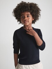 Reiss Navy Brookes Junior Stitch Interest Crew Neck Jumper - Image 4 of 6