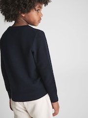Reiss Navy Brookes Junior Stitch Interest Crew Neck Jumper - Image 5 of 6