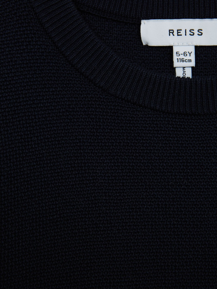 Reiss Navy Brookes Junior Stitch Interest Crew Neck Jumper - Image 6 of 6