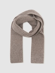 Reiss Taupe Brown Melange Arwel Wool-Blend Rib-Knit Scarf - Image 1 of 4