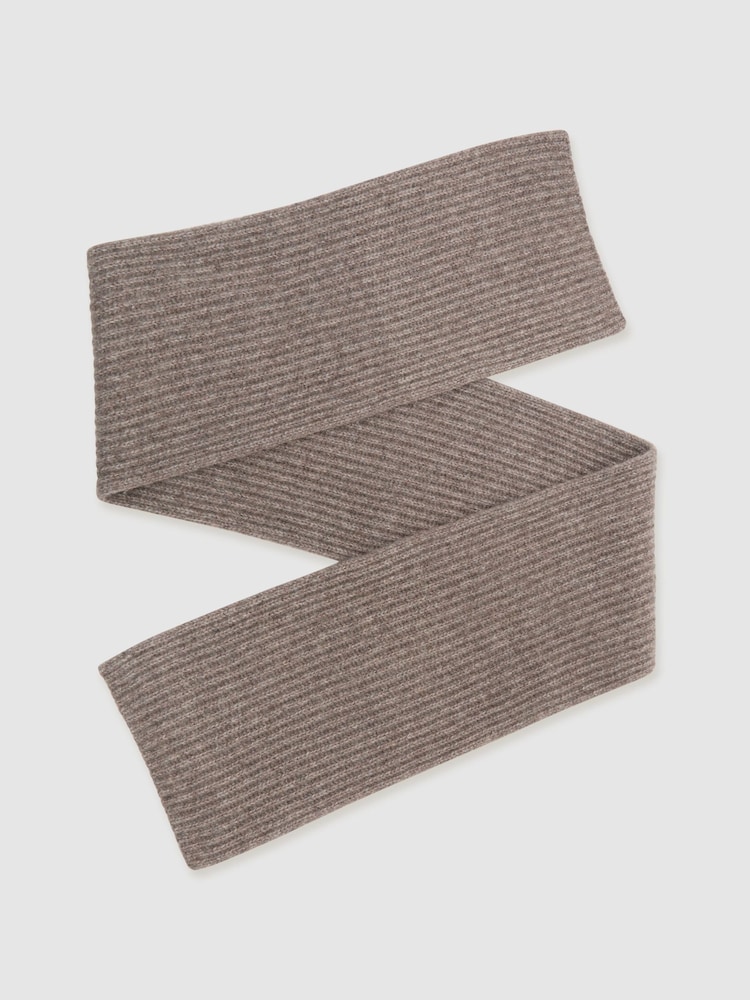 Reiss Taupe Brown Melange Arwel Wool-Blend Rib-Knit Scarf - Image 2 of 4 Reiss Taupe Brown Melange Arwel Wool-Blend Rib-Knit Scarf - Image 2 of 4