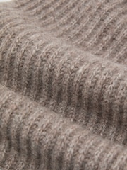 Reiss Taupe Brown Melange Arwel Wool-Blend Rib-Knit Scarf - Image 3 of 4