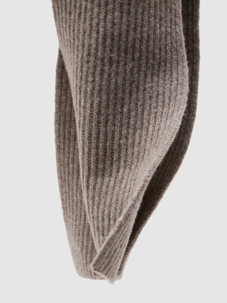 Reiss Taupe Brown Melange Arwel Wool-Blend Rib-Knit Scarf - Image 4 of 4 Reiss Taupe Brown Melange Arwel Wool-Blend Rib-Knit Scarf - Image 4 of 4