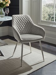 Set of 2 Soft Velvet Mid Grey Brushed Chrome Leg Hamilton Arm Dining Chairs - Image 1 of 8