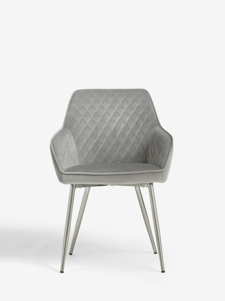 Set of 2 Soft Velvet Mid Grey Brushed Chrome Leg Hamilton Arm Dining Chairs - Image 2 of 8