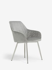 Set of 2 Soft Velvet Mid Grey Brushed Chrome Leg Hamilton Arm Dining Chairs - Image 3 of 8