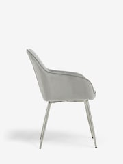 Set of 2 Soft Velvet Mid Grey Brushed Chrome Leg Hamilton Arm Dining Chairs - Image 4 of 8