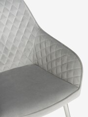 Set of 2 Soft Velvet Mid Grey Brushed Chrome Leg Hamilton Arm Dining Chairs - Image 6 of 8