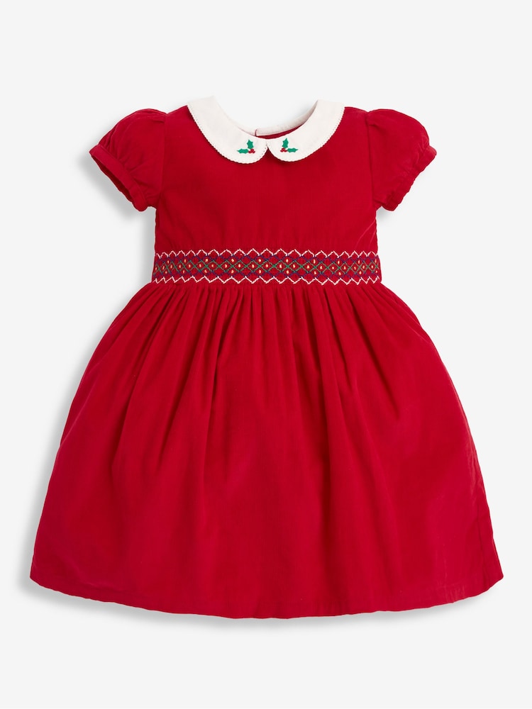 JoJo Maman Bébé Red Smocked Cord Party Dress - Image 1 of 4