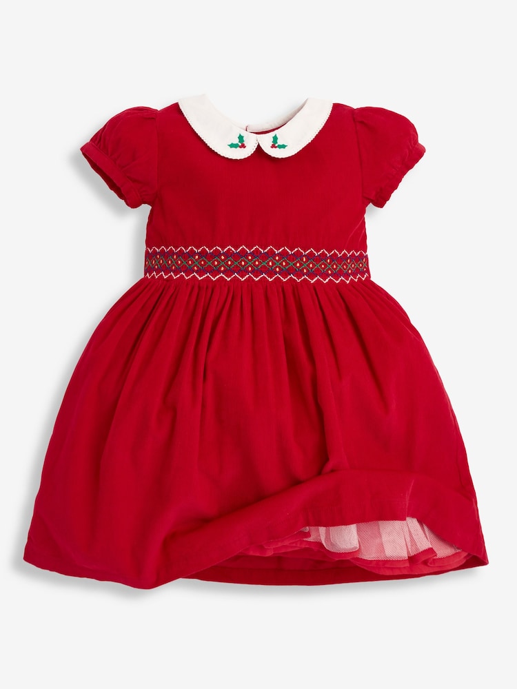 JoJo Maman Bébé Red Smocked Cord Party Dress - Image 2 of 4