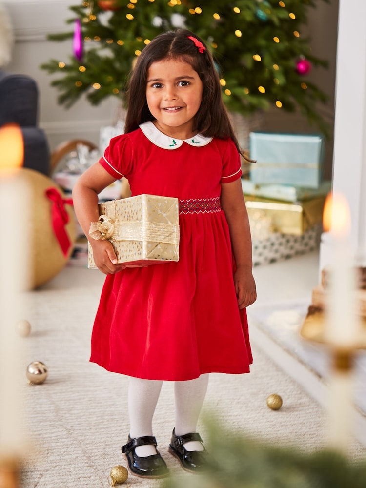 JoJo Maman Bébé Red Smocked Cord Party Dress - Image 4 of 4