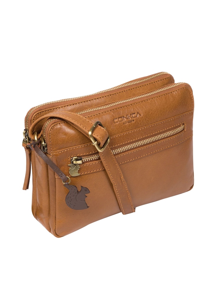 Tan foncé - Sac bandoulière en cuir Conkca Drew - Image 3 of 5