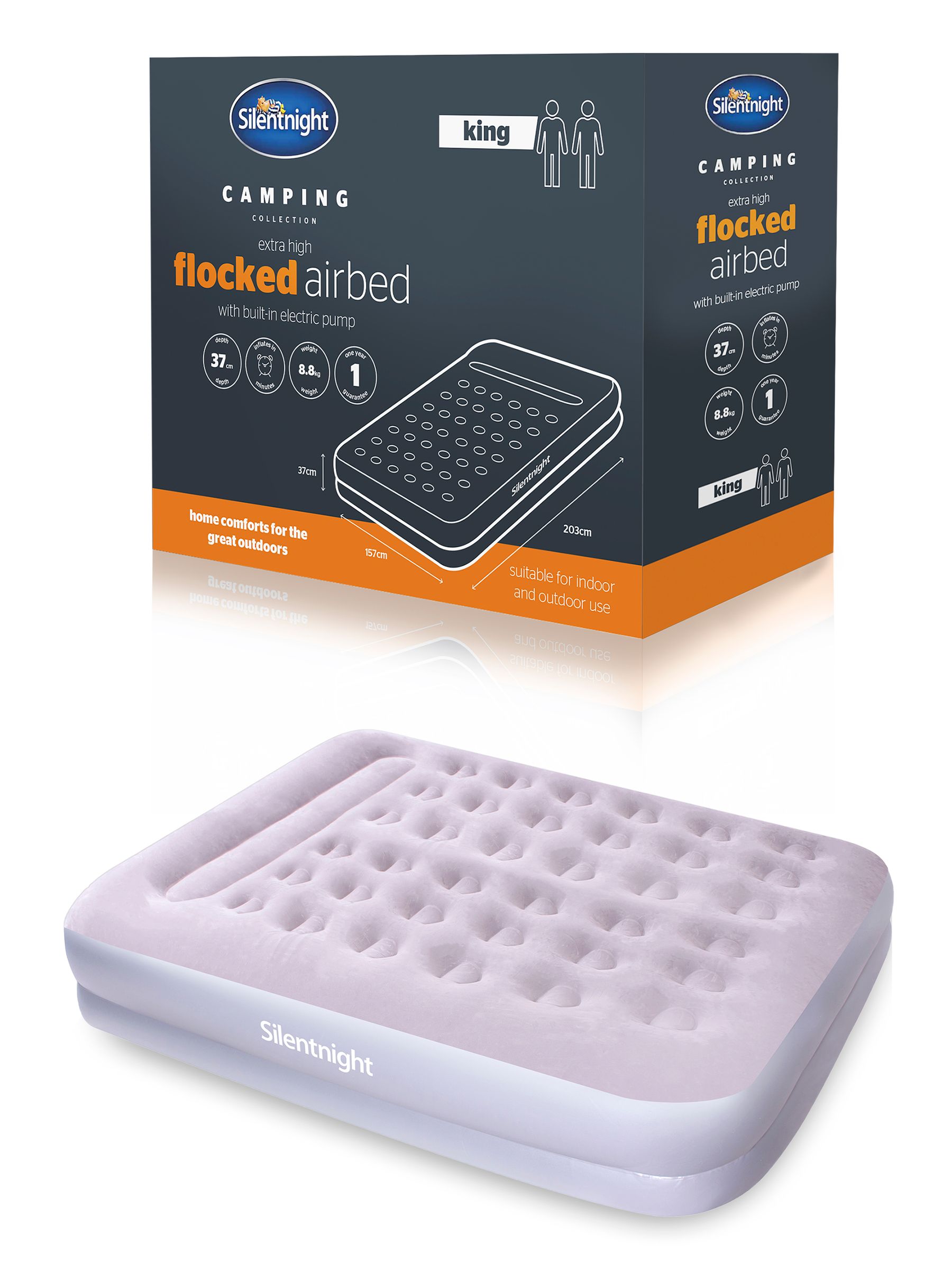 B&Q - Camping Collection Flock AirbedElectric PumpGreyKing - Image 6