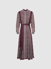 Reiss Burgundy Tanis Petite Mixed Print Midi Dress - Image 2 of 8