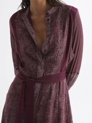 Reiss Burgundy Tanis Petite Mixed Print Midi Dress - Image 4 of 8