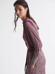 Reiss Burgundy Tanis Petite Mixed Print Midi Dress - Image 6 of 8