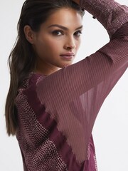 Reiss Burgundy Tanis Petite Mixed Print Midi Dress - Image 7 of 8