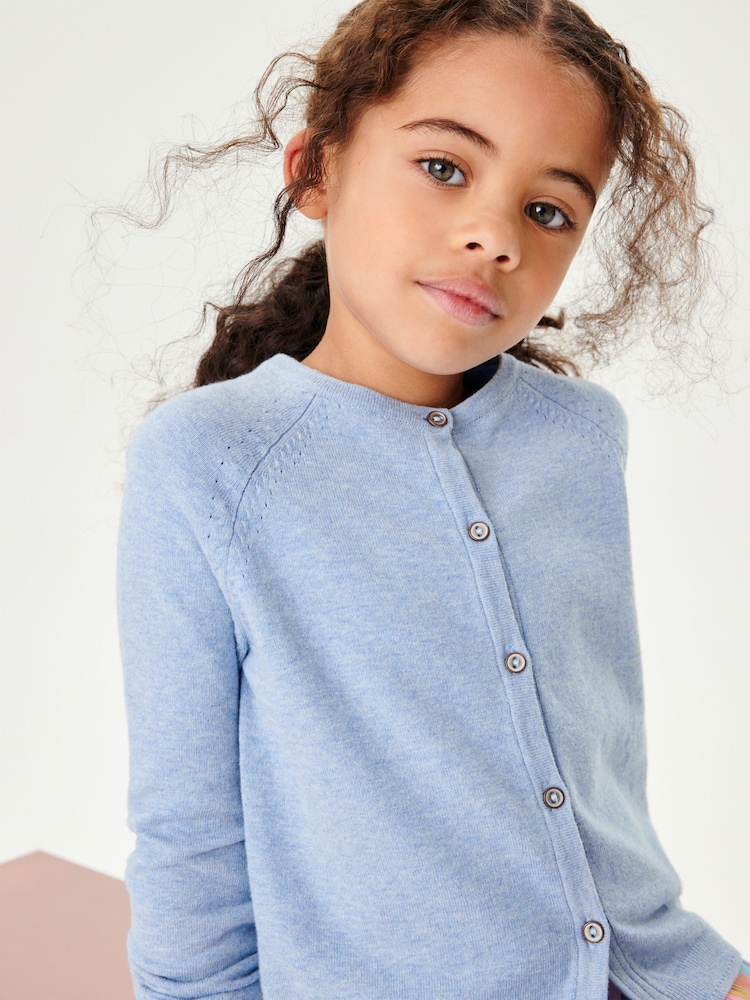 Blue Marl Button-Up Cardigan (3-16yrs) - Image 1 of 6 Blue Marl Button-Up Cardigan (3-16yrs) - Image 1 of 6