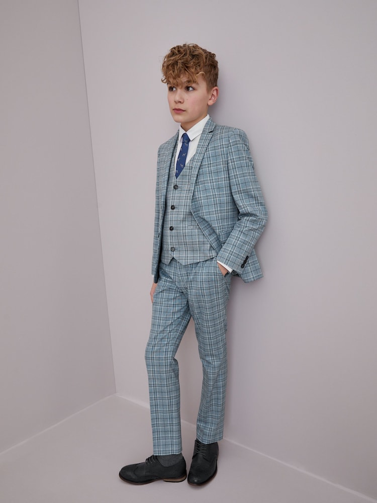 Blue Check Jacket Skinny Fit Suit (12mths-16yrs) - Image 2 of 9