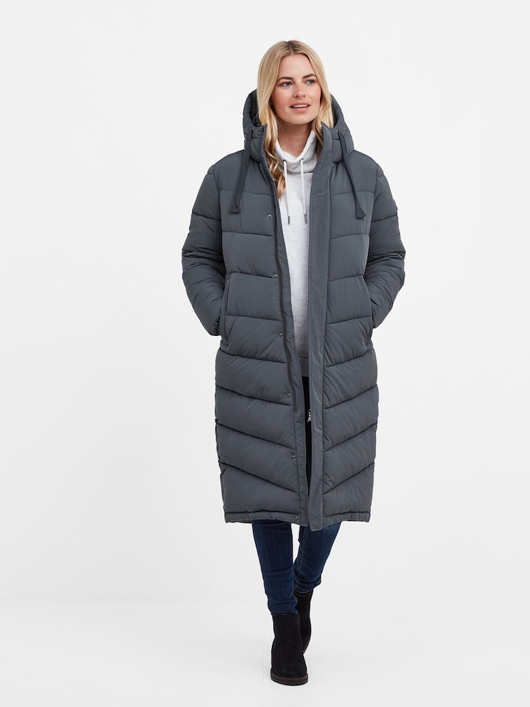 Blauw - Tog 24 Raleigh thermische gewatteerde lange jas met capuchon - Image 5 of 10