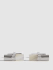 Reiss Silver/Mop Dexter Stone Insert Barrel Cufflinks - Image 1 of 5