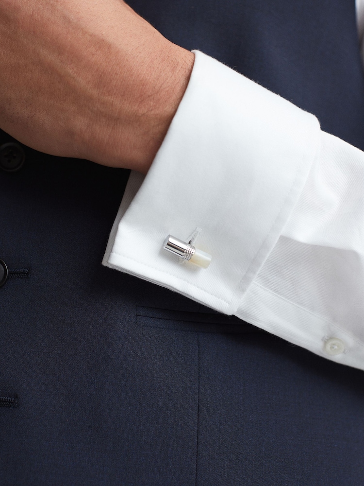 Reiss Silver/Mop Dexter Stone Insert Barrel Cufflinks - Image 2 of 5