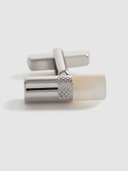 Reiss Silver/Mop Dexter Stone Insert Barrel Cufflinks - Image 4 of 5