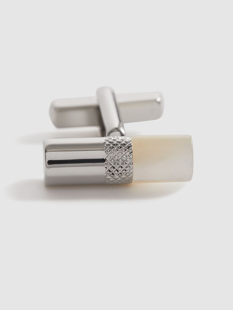 Reiss Silver/Mop Dexter Stone Insert Barrel Cufflinks - Image 4 of 5