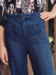 Izpiranje modra - Formalne kavbojke s širokimi hlačnicami patch Pocket - Slika 4 iz 5