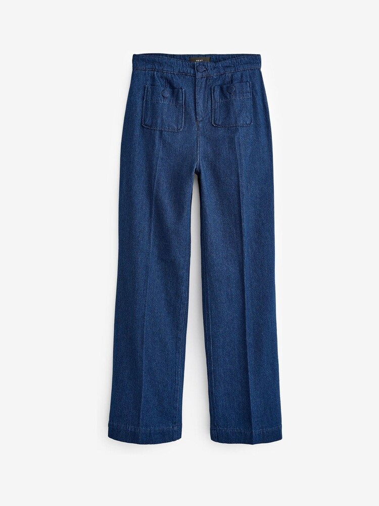 Izpiranje modra - Formalne kavbojke s širokimi hlačnicami patch Pocket - Slika 5 iz 5