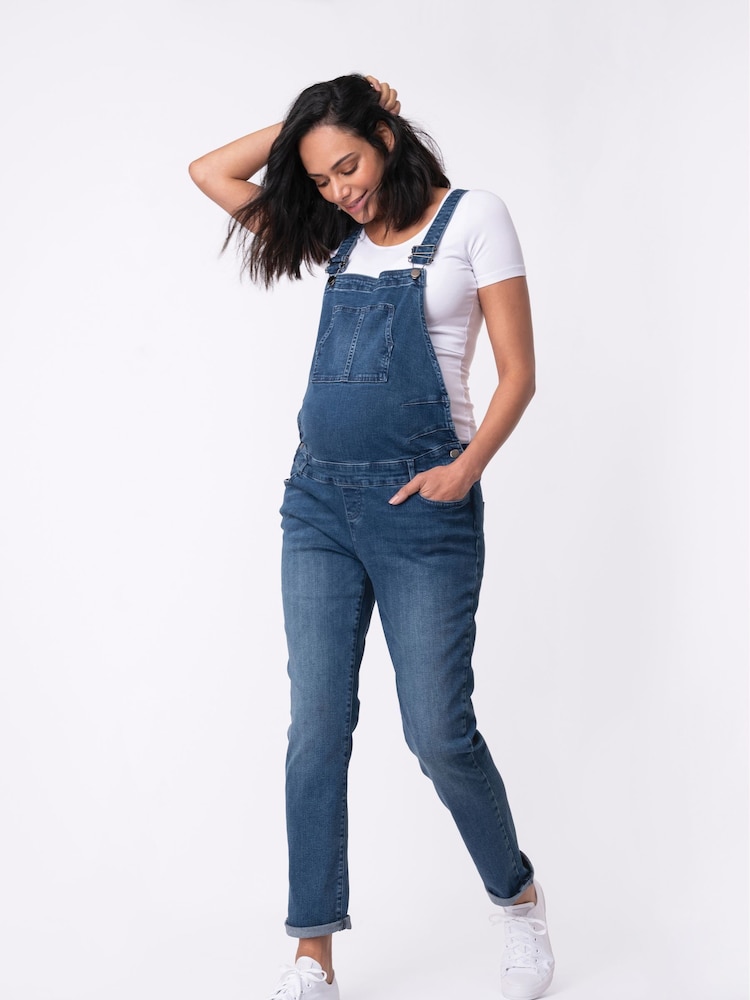 Seraphine Blue Mid Wash Maternity Denim Dungarees - Image 1 of 2