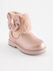 Baker by Ted Baker Girls Pink Faux Fur Cuff Boots with Bow - Image 1 of 5