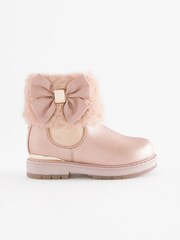 Baker by Ted Baker Girls Pink Faux Fur Cuff Boots with Bow - Image 2 of 5