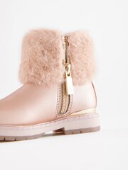 Baker by Ted Baker Girls Pink Faux Fur Cuff Boots with Bow - Image 3 of 5