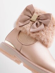 Baker by Ted Baker Girls Pink Faux Fur Cuff Boots with Bow - Image 4 of 5