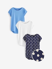 Blanco/Azul/Estampado de margaritas - Pack de 3 camisetas de algodón 100 % con mangas casquillo - Imagen 1 de 10