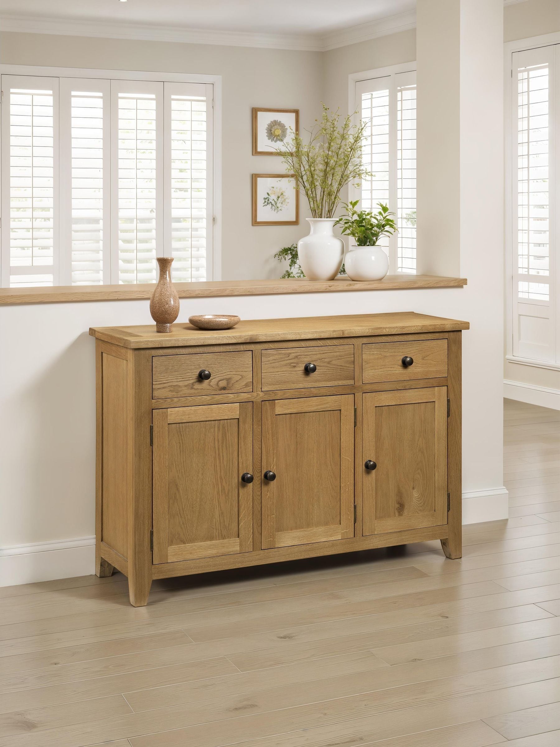 Julian Bowen Astoria Waxed Oak Wooden 3 Door 3 Drawer Sideboard Assembled - Image 7