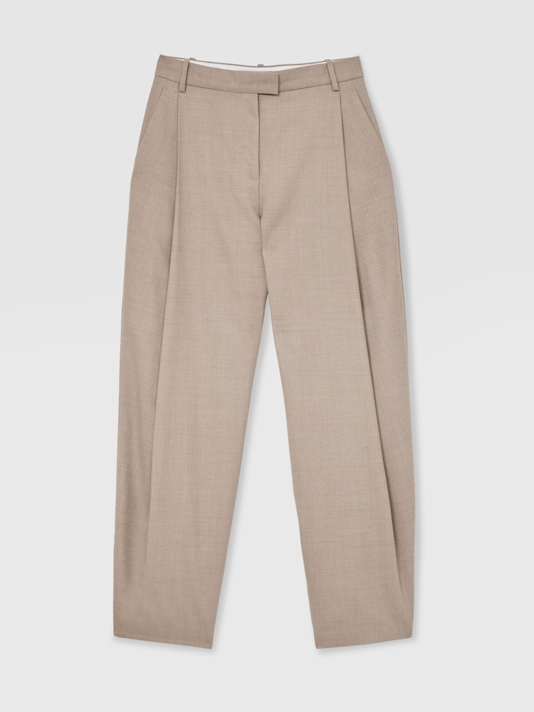 Reiss Neutral Juniper Wool-Blend Barrel-Leg Suit Trousers - Image 2 of 7