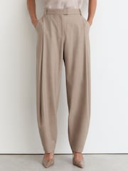 Reiss Neutral Juniper Wool-Blend Barrel-Leg Suit Trousers - Image 3 of 7