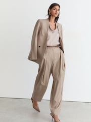 Reiss Neutral Juniper Wool-Blend Barrel-Leg Suit Trousers - Image 4 of 7