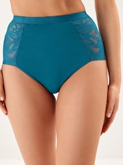 Teal Blue/Cream Tummy Control High Rise Microfibre & Lace Knickers 2 Pack - Image 1 of 11