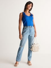 Cobalt Blue Corsage Cami Crop Top - Image 2 of 7