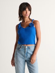 Cobalt Blue Corsage Cami Crop Top - Image 3 of 7
