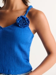 Cobalt Blue Corsage Cami Crop Top - Image 5 of 7