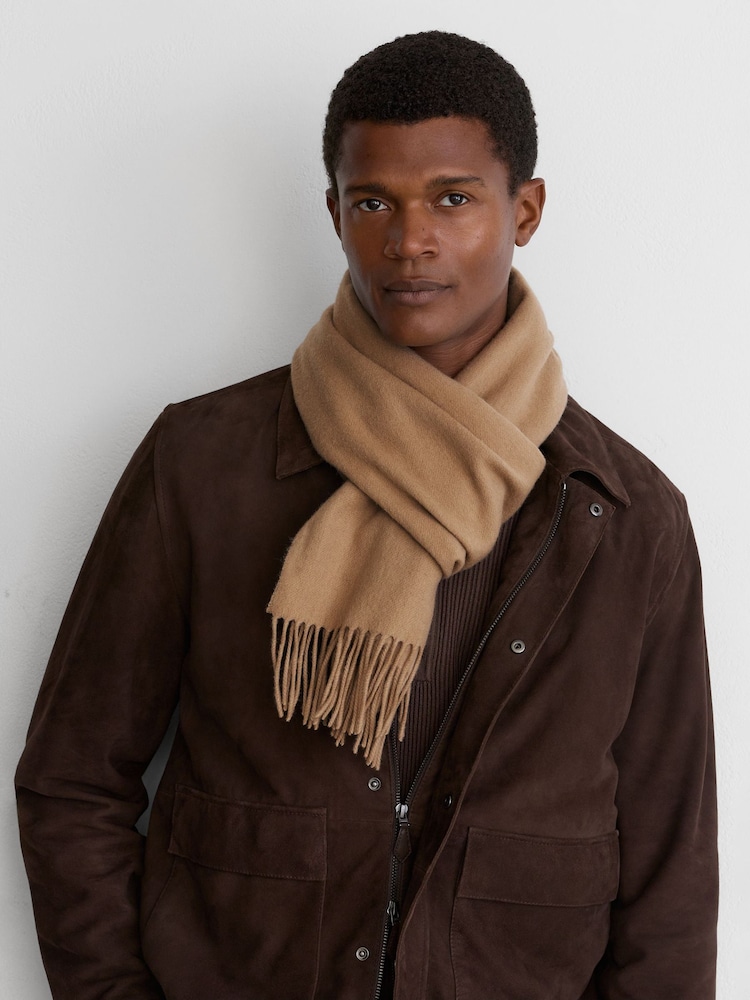 Reiss Camel Picton Wool and Cashmere Scarf - Image 1 of 6 Reiss Camel Picton Wool and Cashmere Scarf - Image 1 of 6