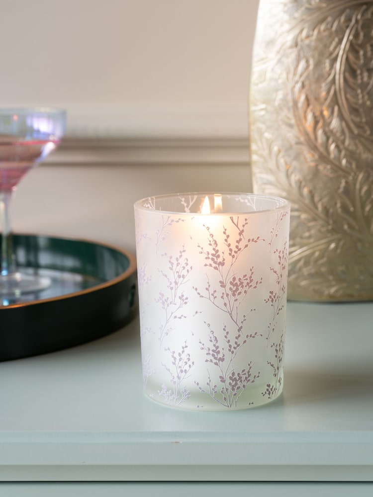 Laura Ashley Pussy Willow Glass Hurricane Candle Holder - Image 1 of 4