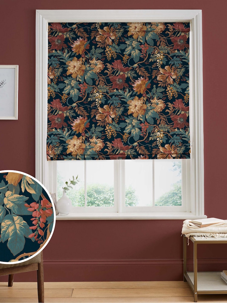Graham & Brown Dusk Blue Florenzia Made to Measure Roman 100% Cotton Blind - Image 1 of 6